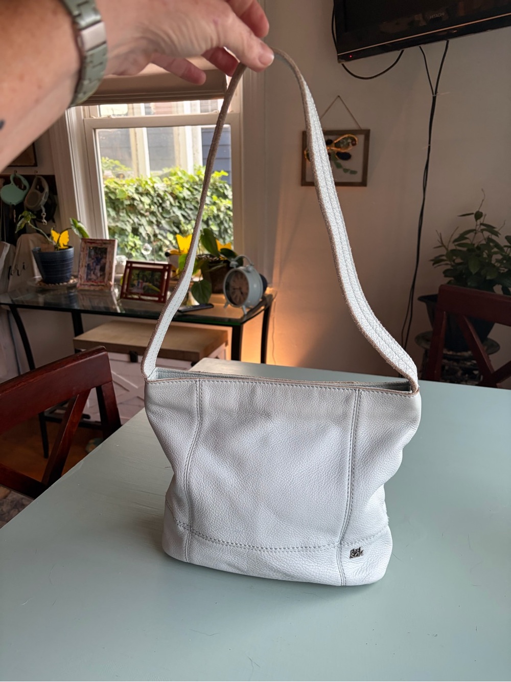 The Sak Light Blue Pebbled Leather Shoulder Bag Hobo Purse Zip Top
